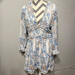 FARYSAYS‎ Womens Spring Summer Deep V Neck Ruffle Long Sleeve Floral Print Mini